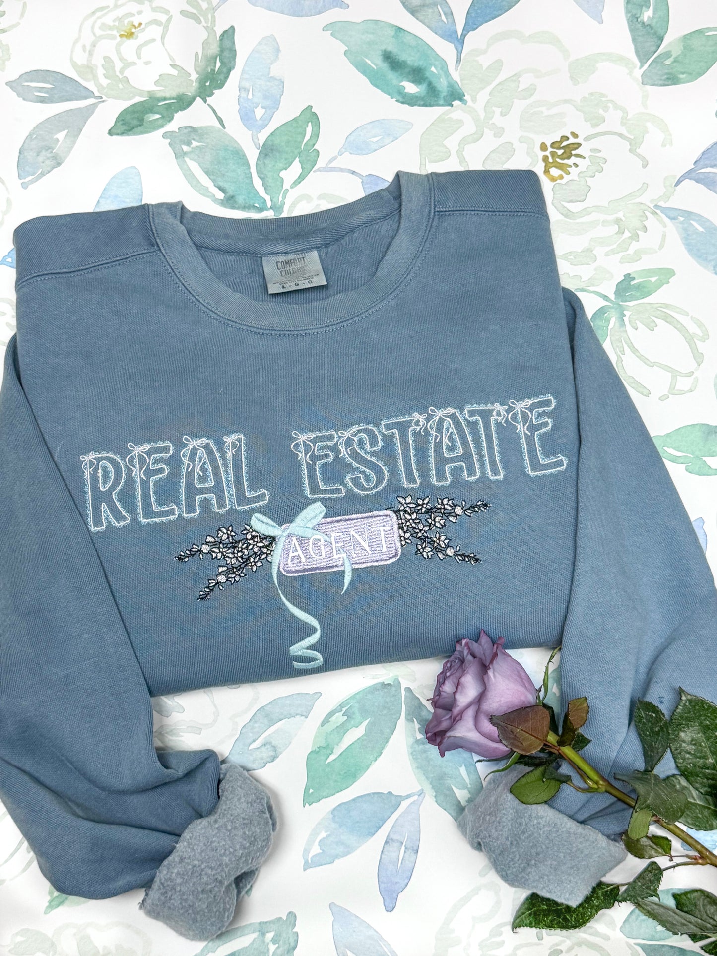 Real Estate Agent Floral Bow Crewneck