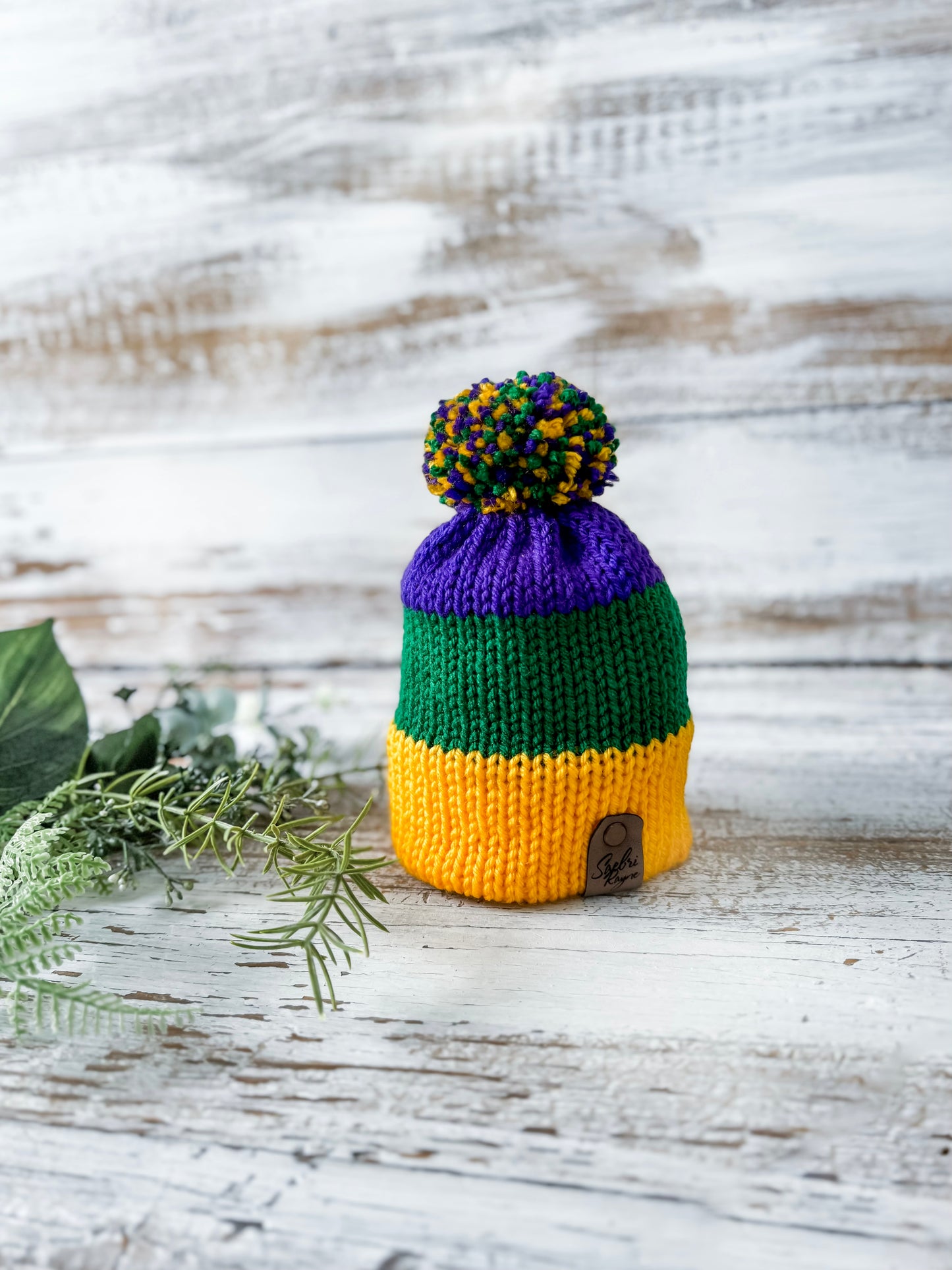 Knitted Cuffed Mardi Gras Beanie