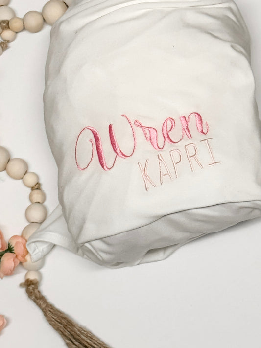 Embroidered Baby Stretch Swaddle Wrap – One-of-a-Kind & Customizable