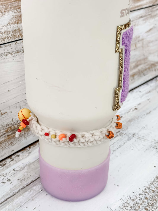 Softball-Themed Hand-Crocheted Beaded Bracelet or Stanley Cup Accessory – Customizable & One-of-a-Kind