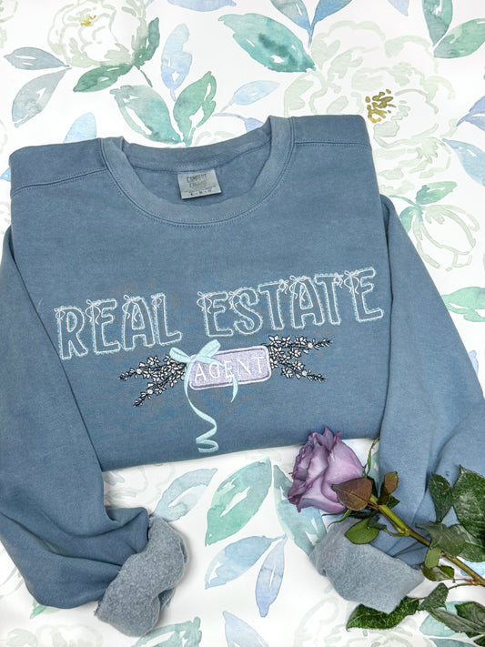 Real Estate Agent Floral Bow Crewneck