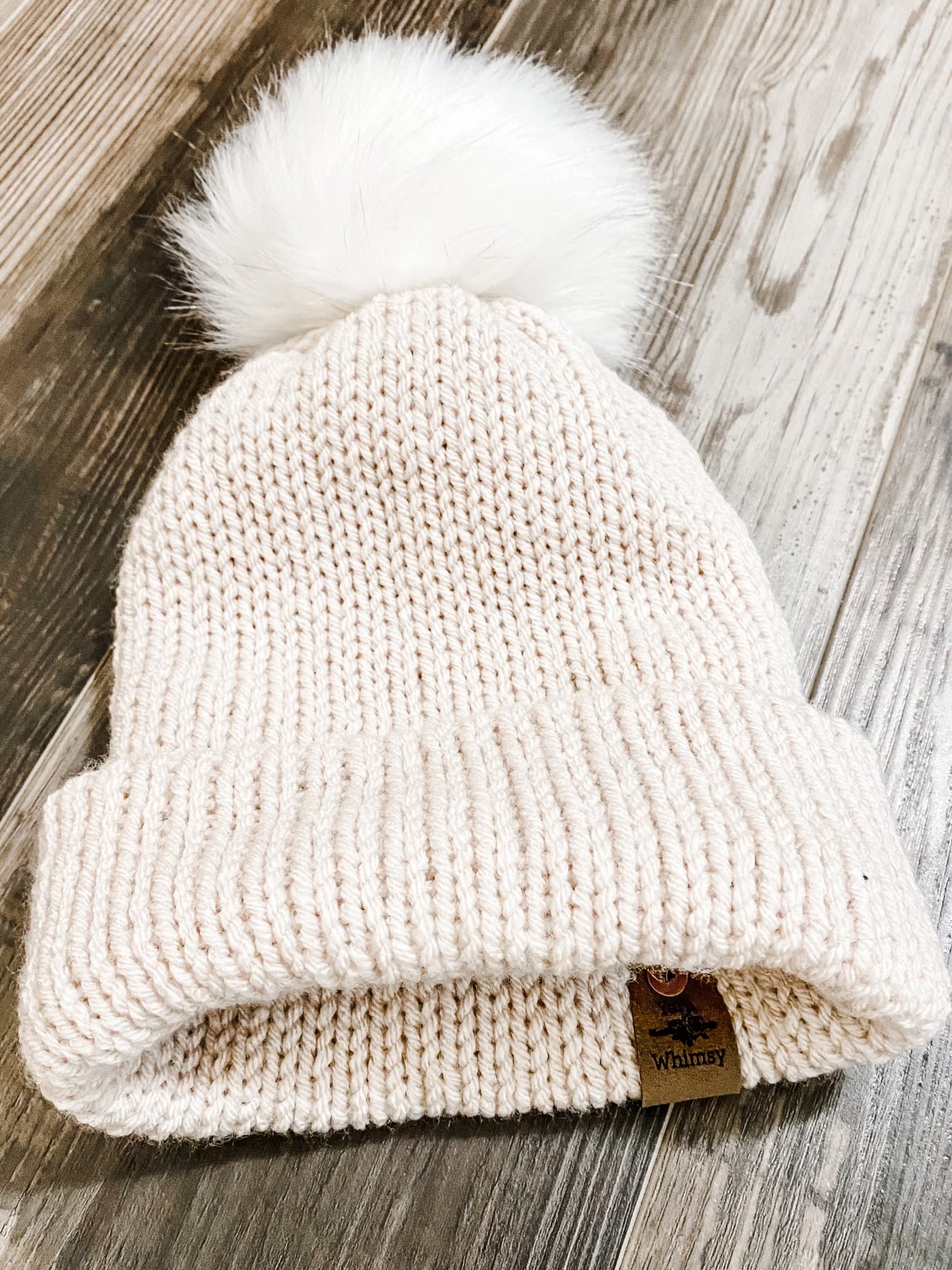 Knitted Cuffed Hat with PomPom