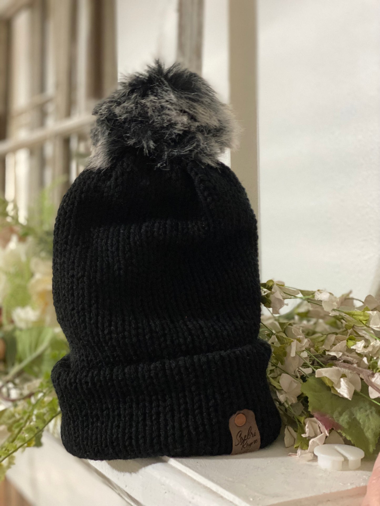 Knitted Cuffed Hat with PomPom