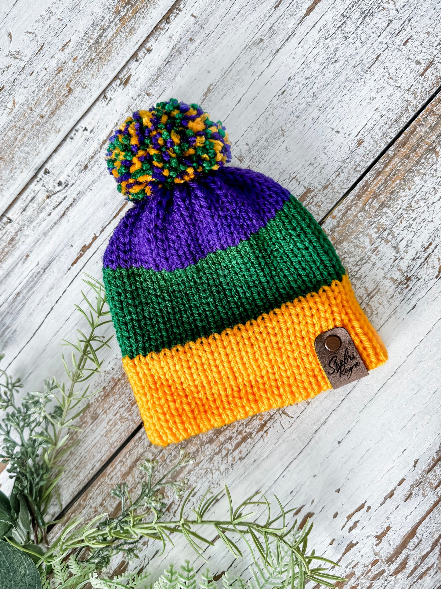 Knitted Cuffed  Mardi Gras Beanie