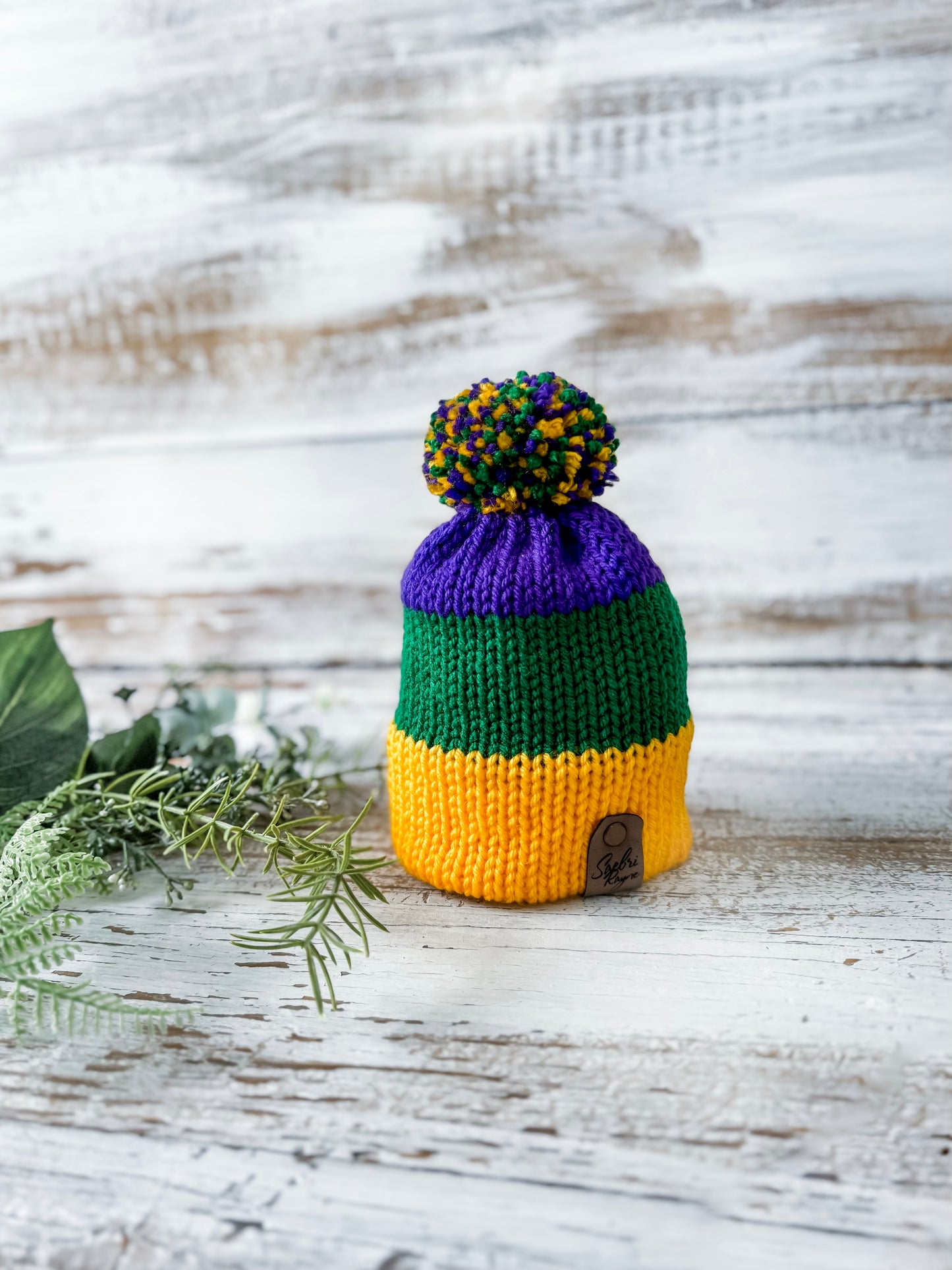 Knitted Cuffed  Mardi Gras Beanie