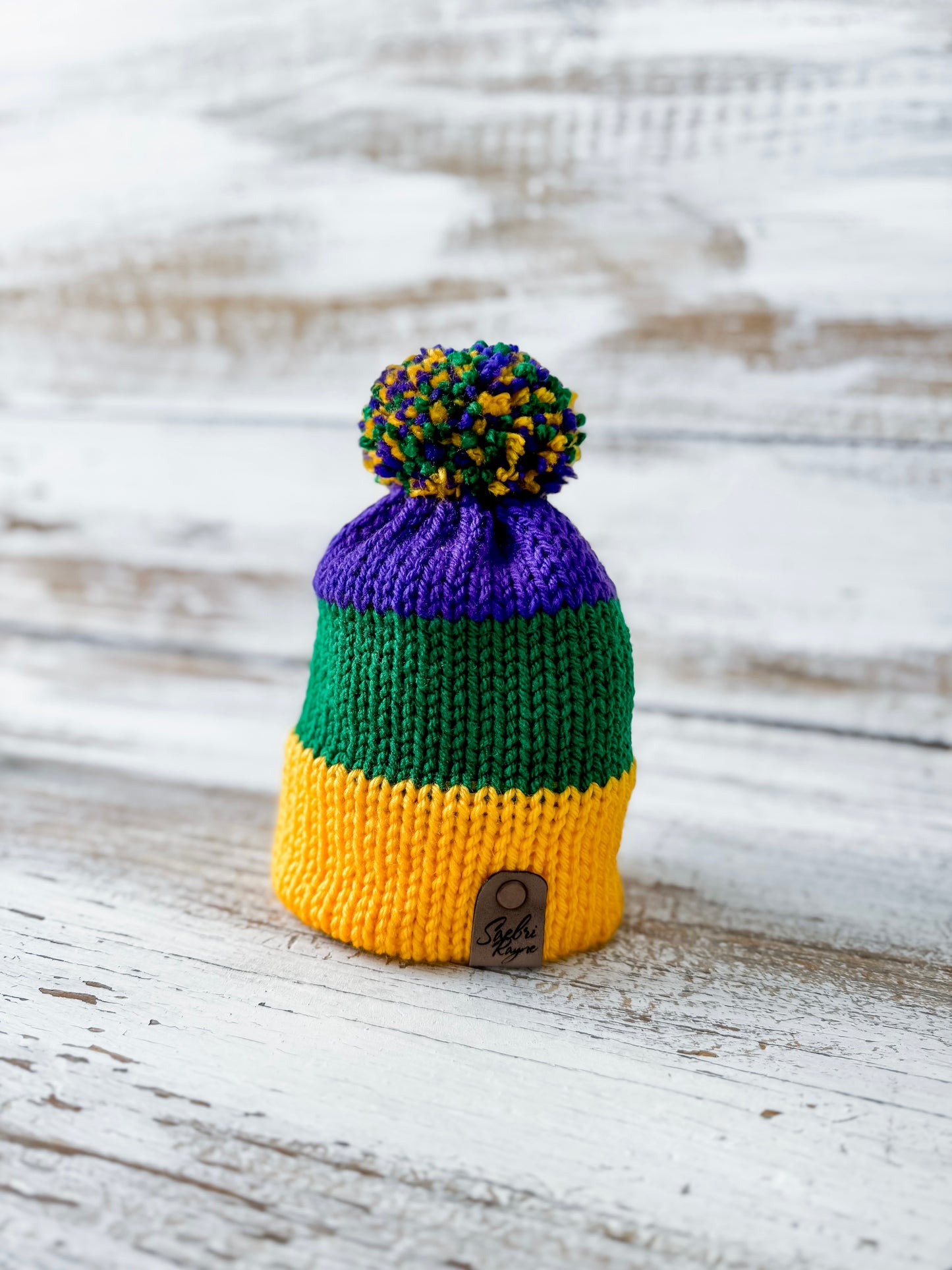 Knitted Cuffed  Mardi Gras Beanie