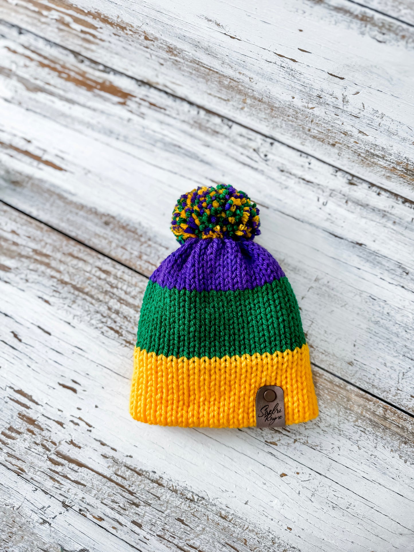 Knitted Cuffed  Mardi Gras Beanie