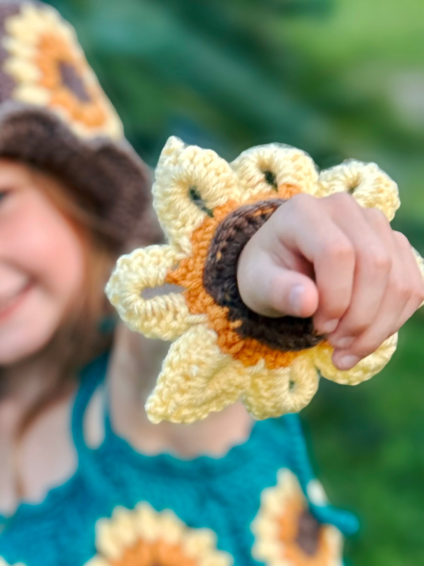 Crochet Sunflower Dress and Bucket Hat