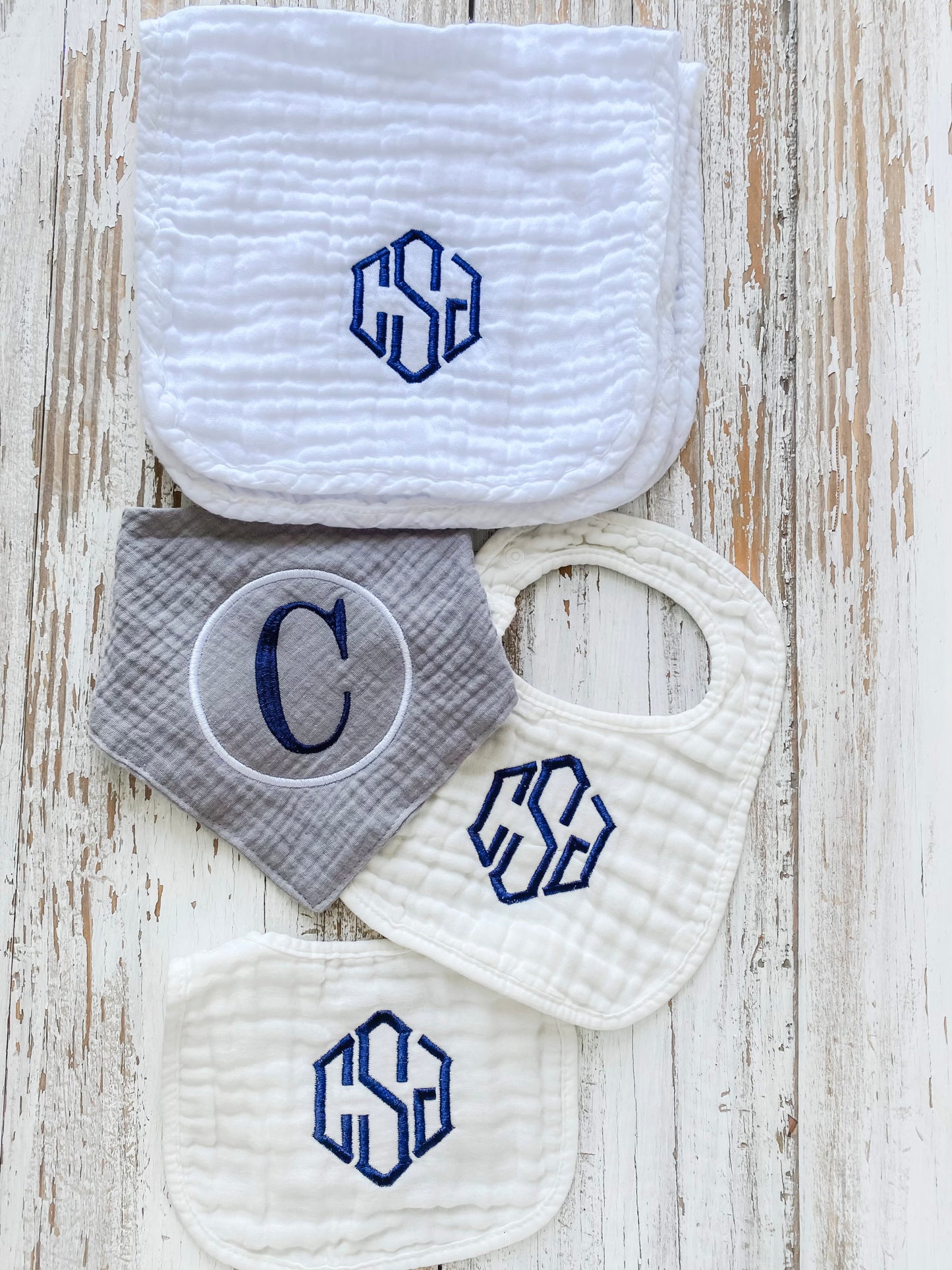 Monogrammed Muslin Bib Bundle