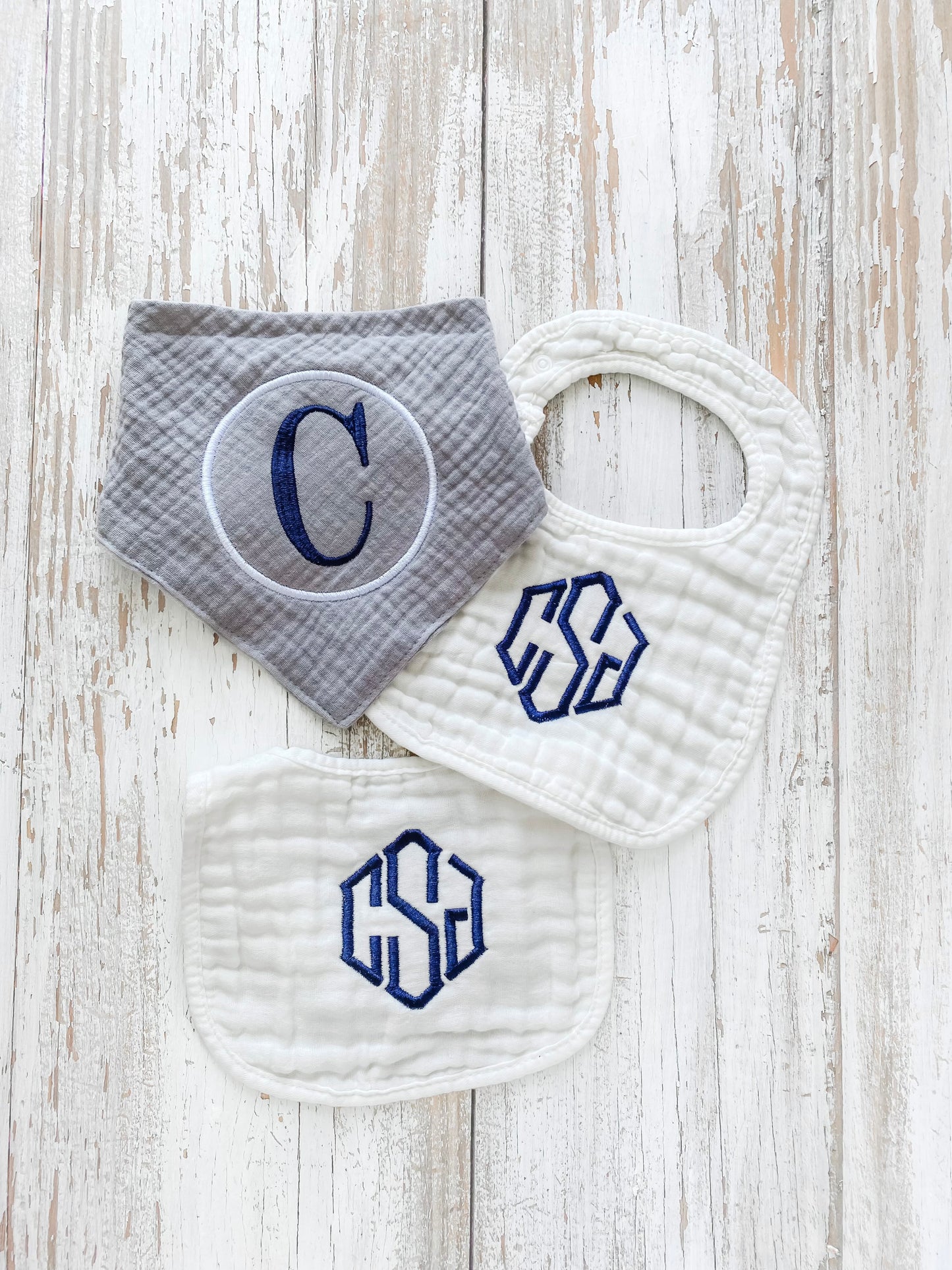 Monogrammed Muslin Bib Bundle