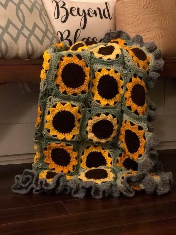 Crochet Sunflower Throw Blanket